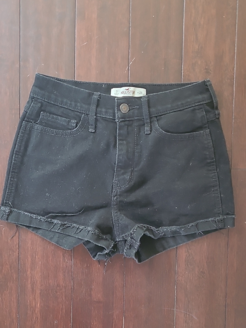 Hollister Black Frayed Hem High-Rise Denim Shorts